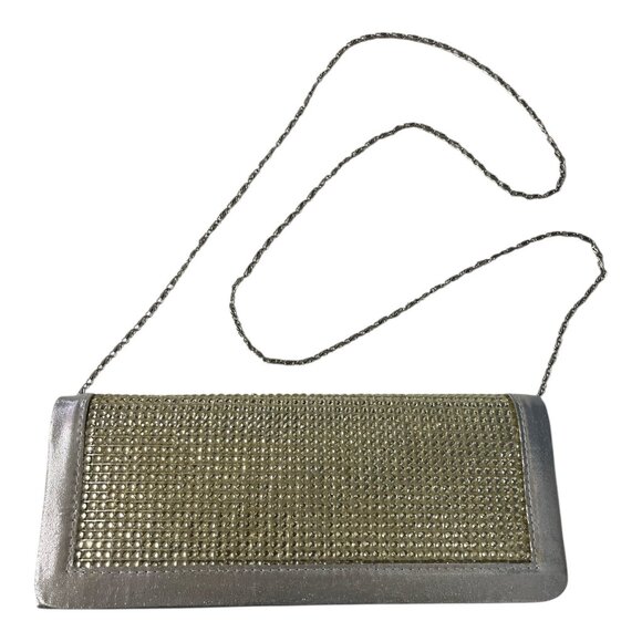 Lulu Townsend Silver Evening Clutch Purse – Rhinestone Front, Chain Strap - Picture 1 of 7